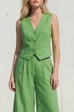 Green Shawl Lapel 2 Piece Single Breasted Wide Leg Business Suits