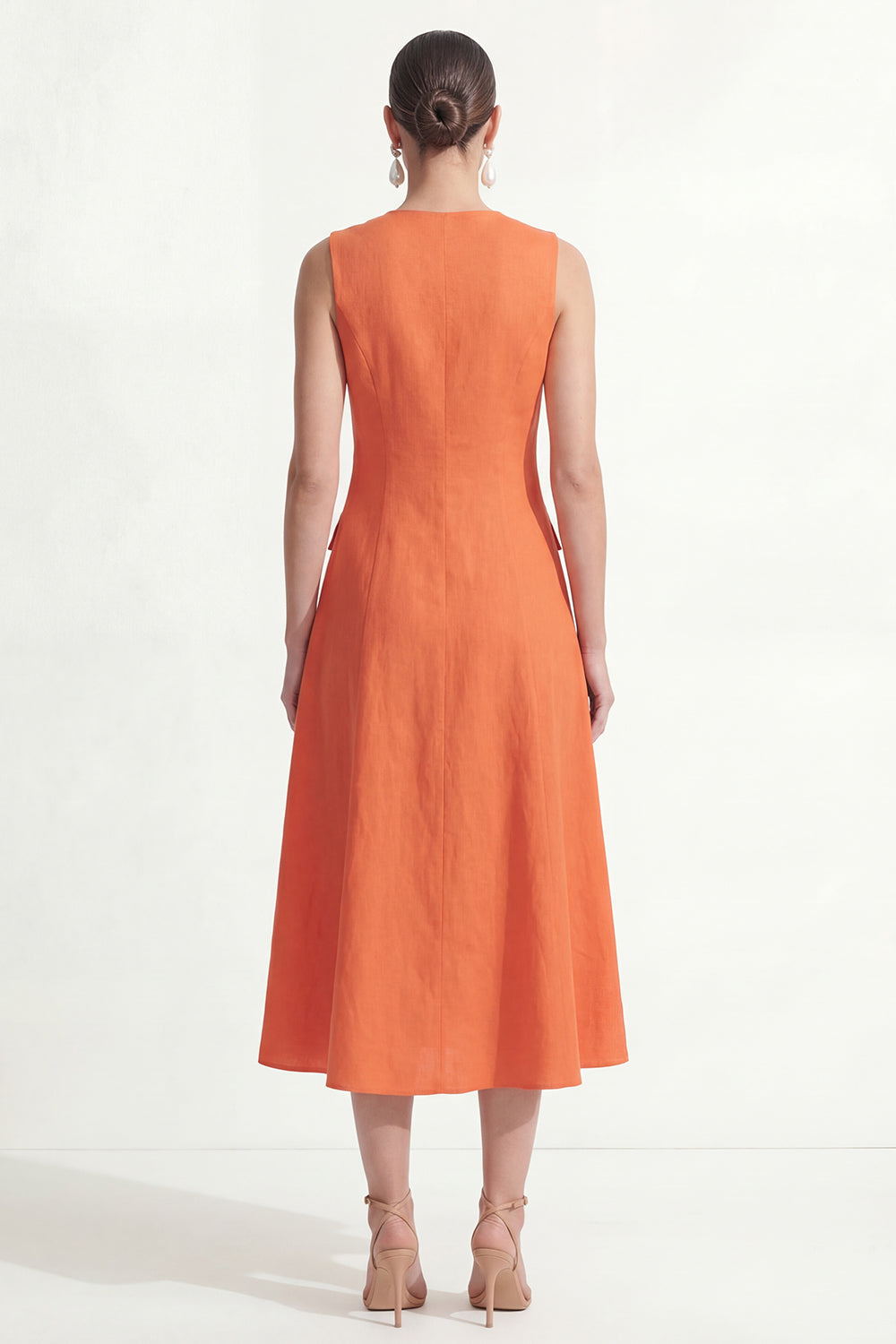 Orange V Neck Maxi Work Dress with Pockets