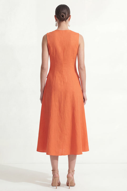Orange V Neck Maxi Work Dress with Pockets