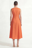 Orange V Neck Maxi Work Dress with Pockets