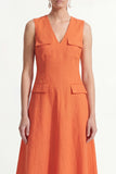 Orange V Neck Maxi Work Dress with Pockets