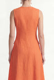 Orange V Neck Maxi Work Dress with Pockets