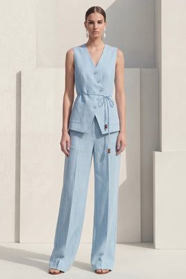 Shawl Lapel Blue 2 Piece Single Breasted Wide Leg Business Suits with Belt