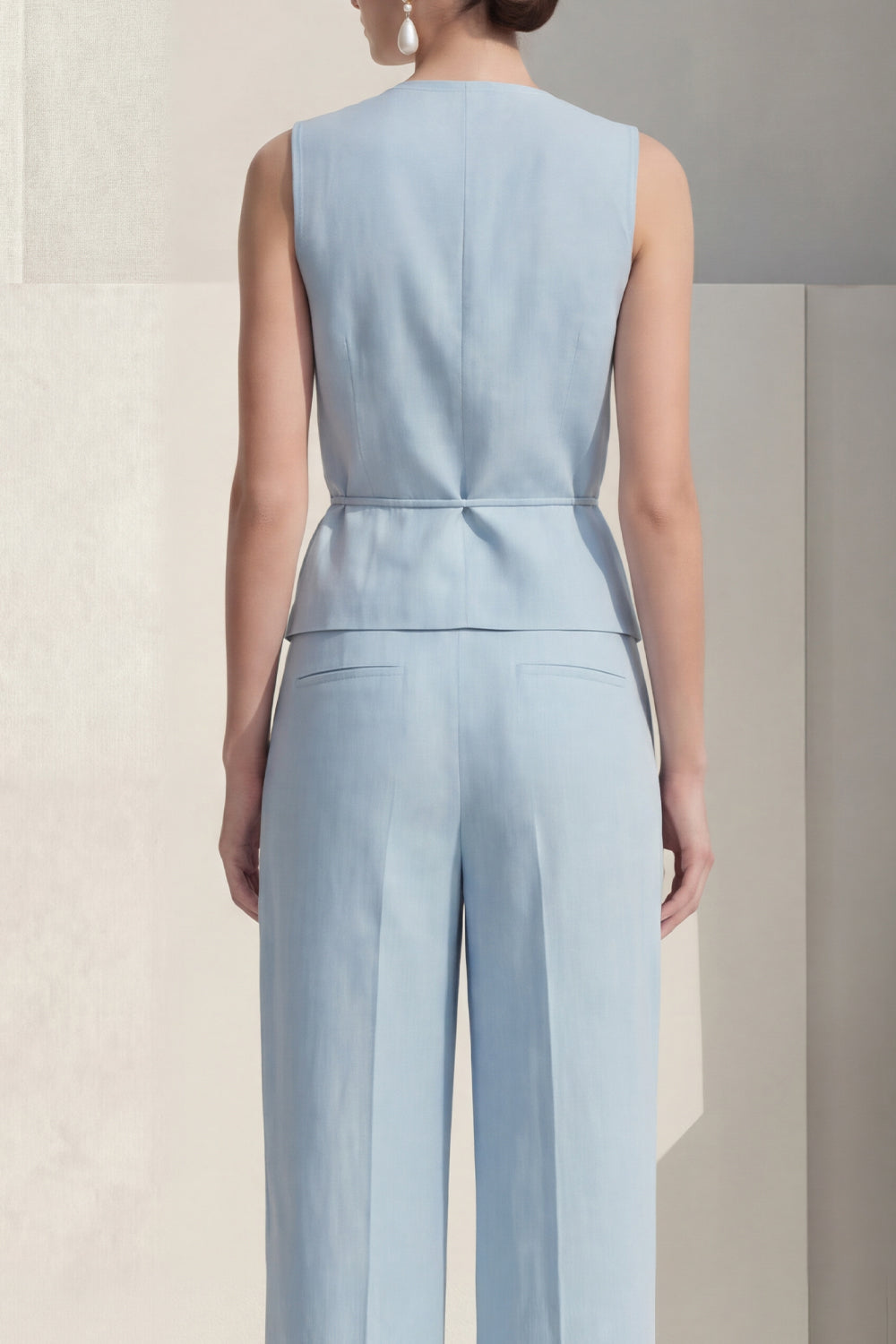 Shawl Lapel Blue 2 Piece Single Breasted Wide Leg Business Suits with Belt