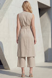 Shawl Lapel Khaki 2 Piece Wide Leg Business Suits with Belt