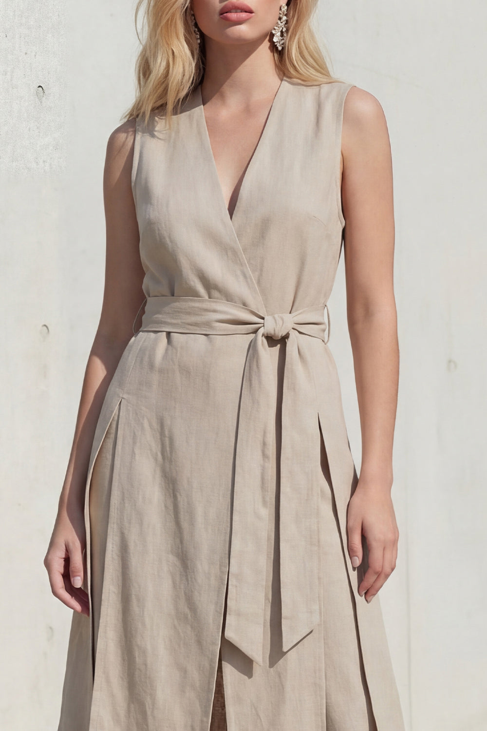 Shawl Lapel Khaki 2 Piece Wide Leg Business Suits with Belt