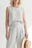 2 Piece White Round Neck Striped Wide Leg Business Suits