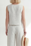 2 Piece White Round Neck Striped Wide Leg Business Suits