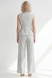 2 Piece Notched Lapel White Striped Single Breasted Wide Leg Business Suits