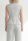 2 Piece Notched Lapel White Striped Single Breasted Wide Leg Business Suits