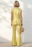 Yellow 2 Piece Shawl Lapel Single Breasted Wide Leg Business Suits