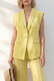 Yellow 2 Piece Shawl Lapel Single Breasted Wide Leg Business Suits