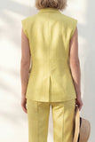 Yellow 2 Piece Shawl Lapel Single Breasted Wide Leg Business Suits