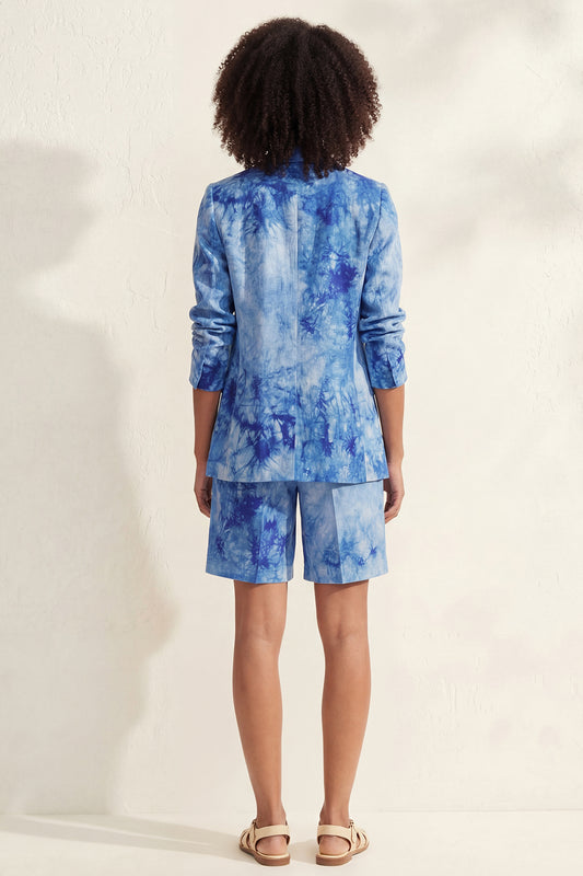 Printed Notched Lapel Blue Single Breasted 2 Piece Business Suits with Pockets