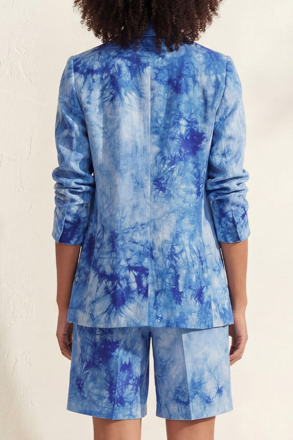 Printed Notched Lapel Blue Single Breasted 2 Piece Business Suits with Pockets