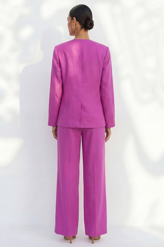 Fuchsia 2 Piece Shawl Lapel Single Breasted Business Suits with Pockets
