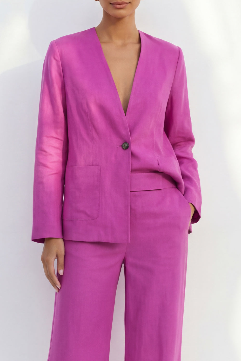 Fuchsia 2 Piece Shawl Lapel Single Breasted Business Suits with Pockets