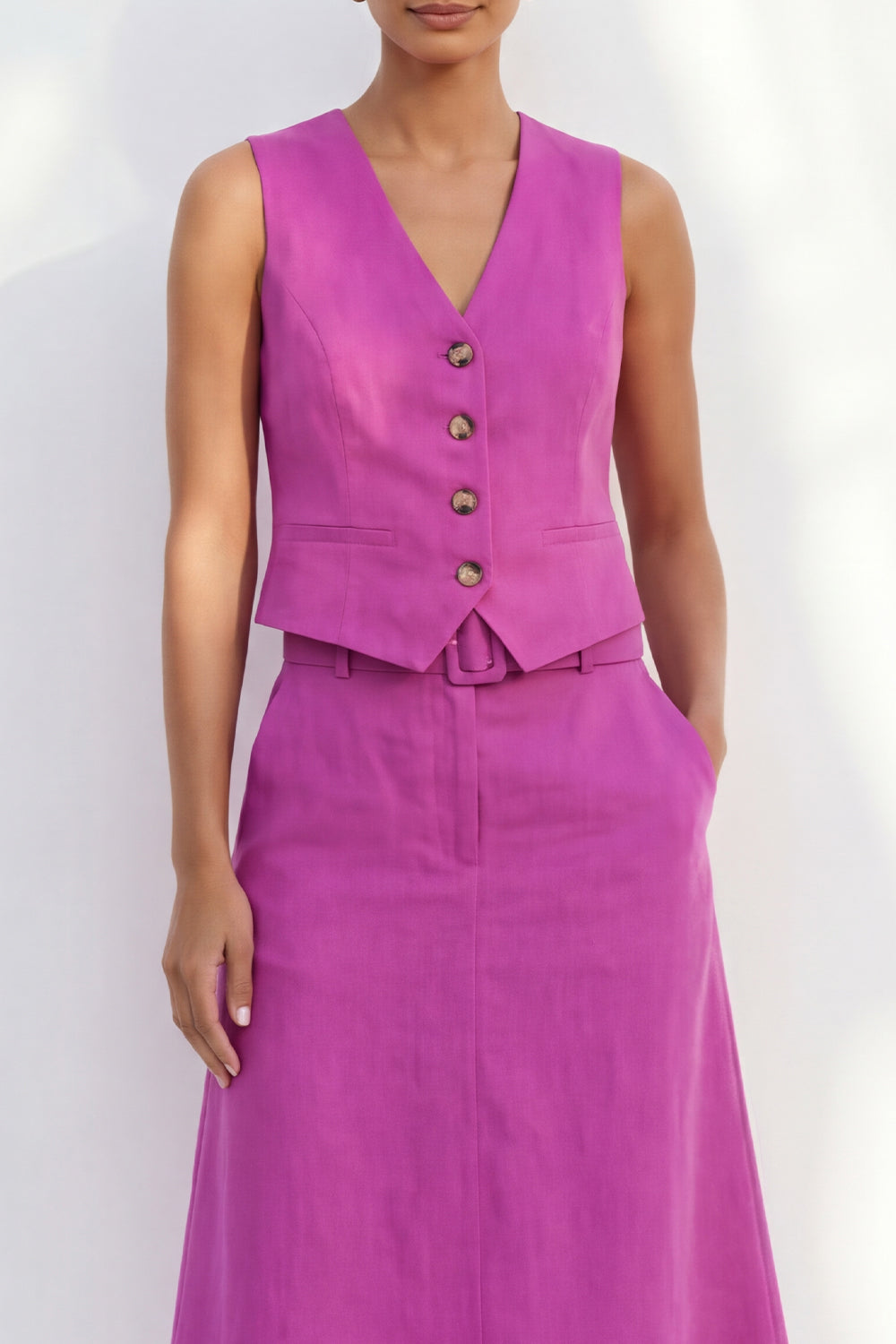 Shawl Lapel Single Breasted Fuchsia 2 Piece Business Suits with Belt