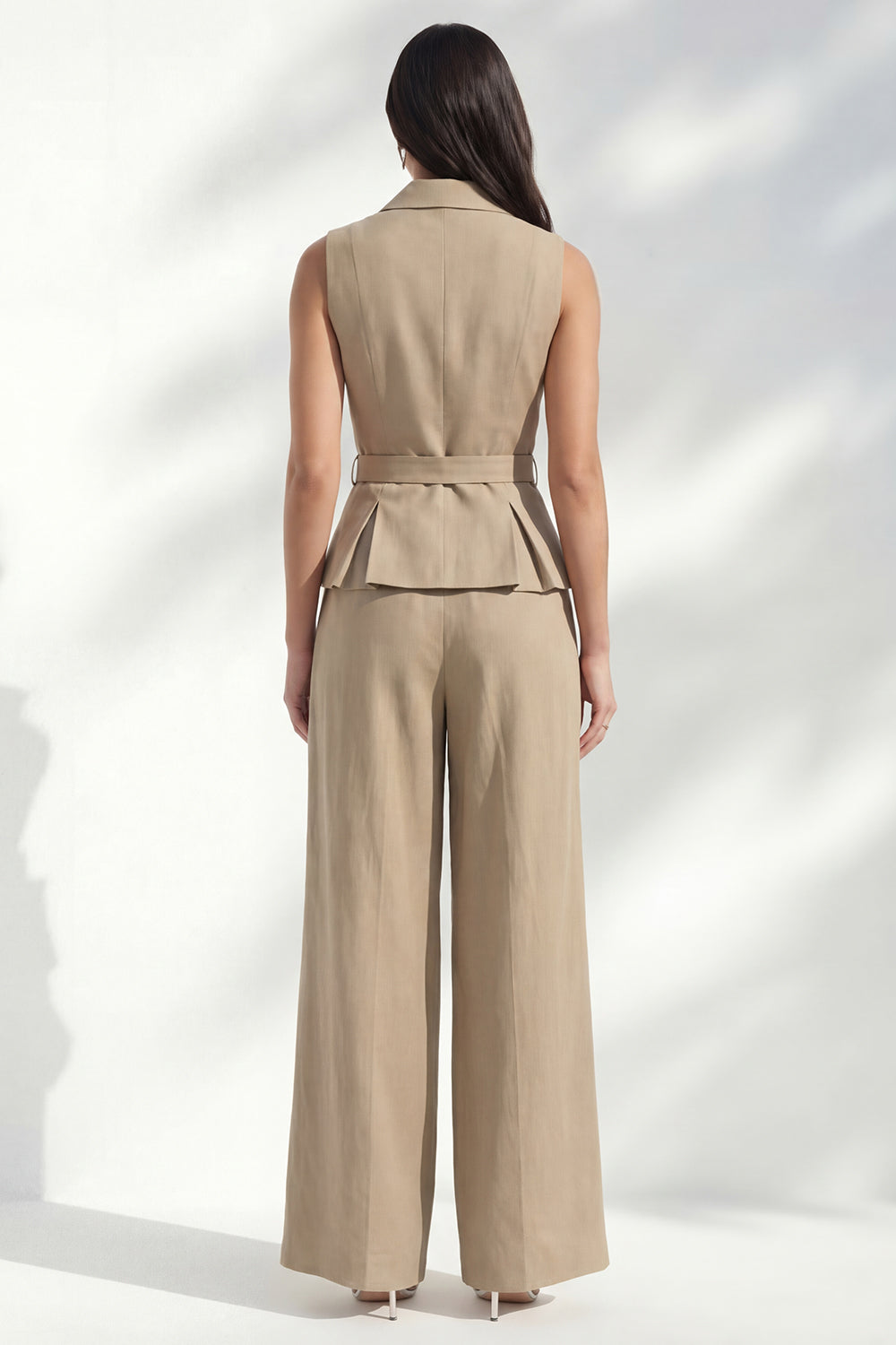 2 Piece Notched Lapel Khaki Double Breasted Business Suits with Pockets