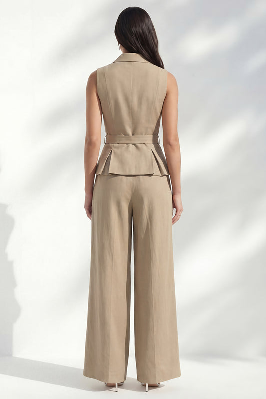 2 Piece Notched Lapel Khaki Double Breasted Business Suits with Pockets