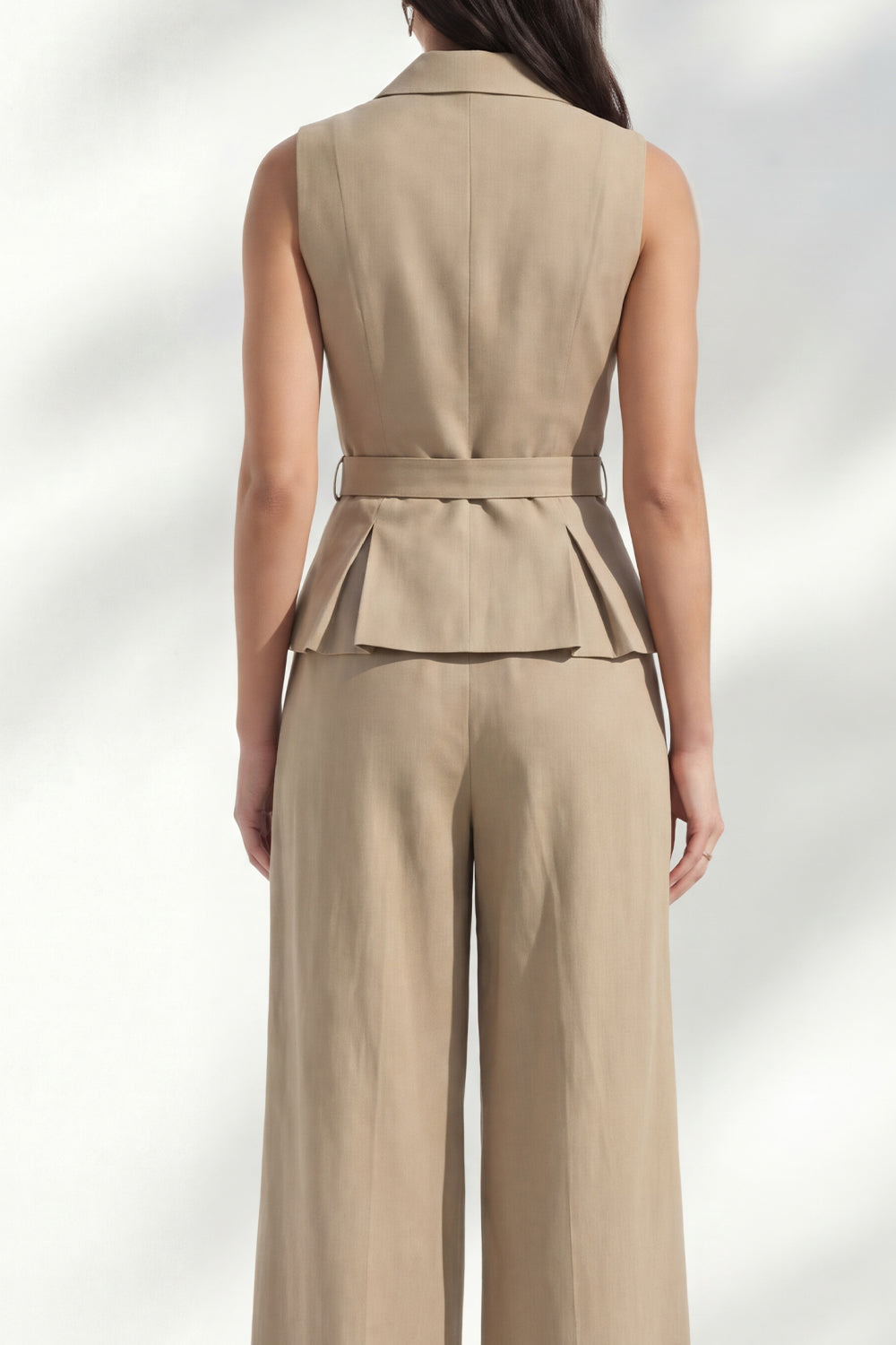2 Piece Notched Lapel Khaki Double Breasted Business Suits with Pockets