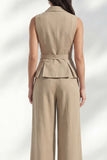 2 Piece Notched Lapel Khaki Double Breasted Business Suits with Pockets
