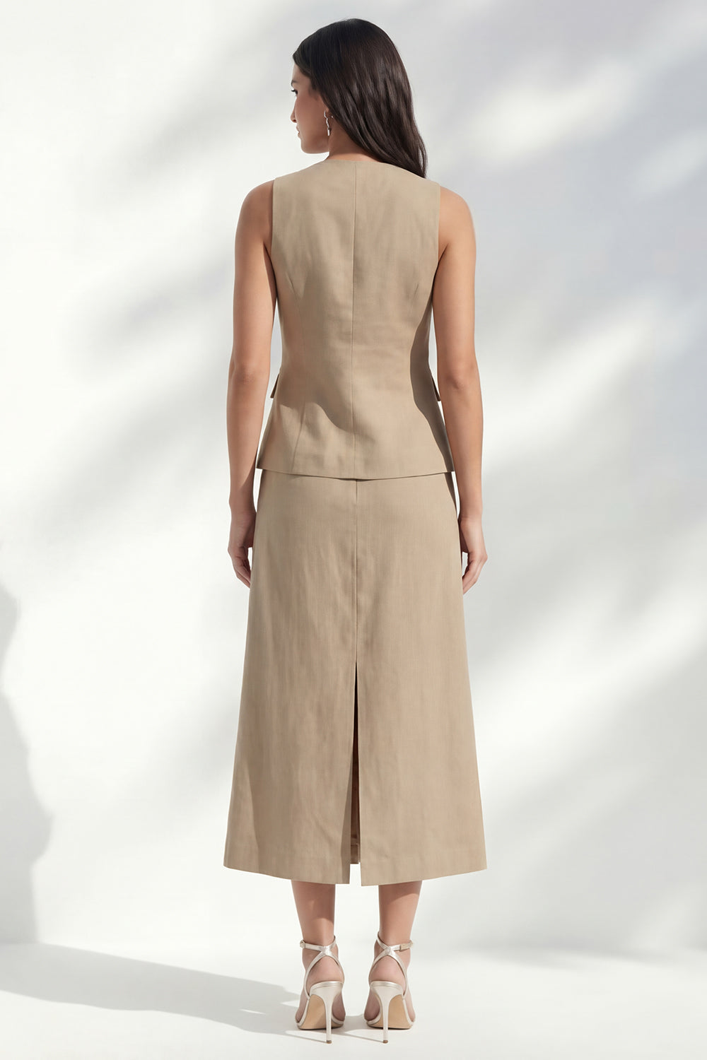 Shawl Lapel Single Breasted Khaki 2 Piece Business Suits with Slit