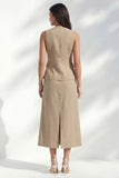Shawl Lapel Single Breasted Khaki 2 Piece Business Suits with Slit