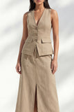 Shawl Lapel Single Breasted Khaki 2 Piece Business Suits with Slit