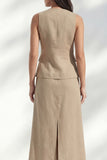 Shawl Lapel Single Breasted Khaki 2 Piece Business Suits with Slit