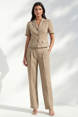 Khaki 2 Piece Notched Lapel Single Breasted Business Suits with Pockets