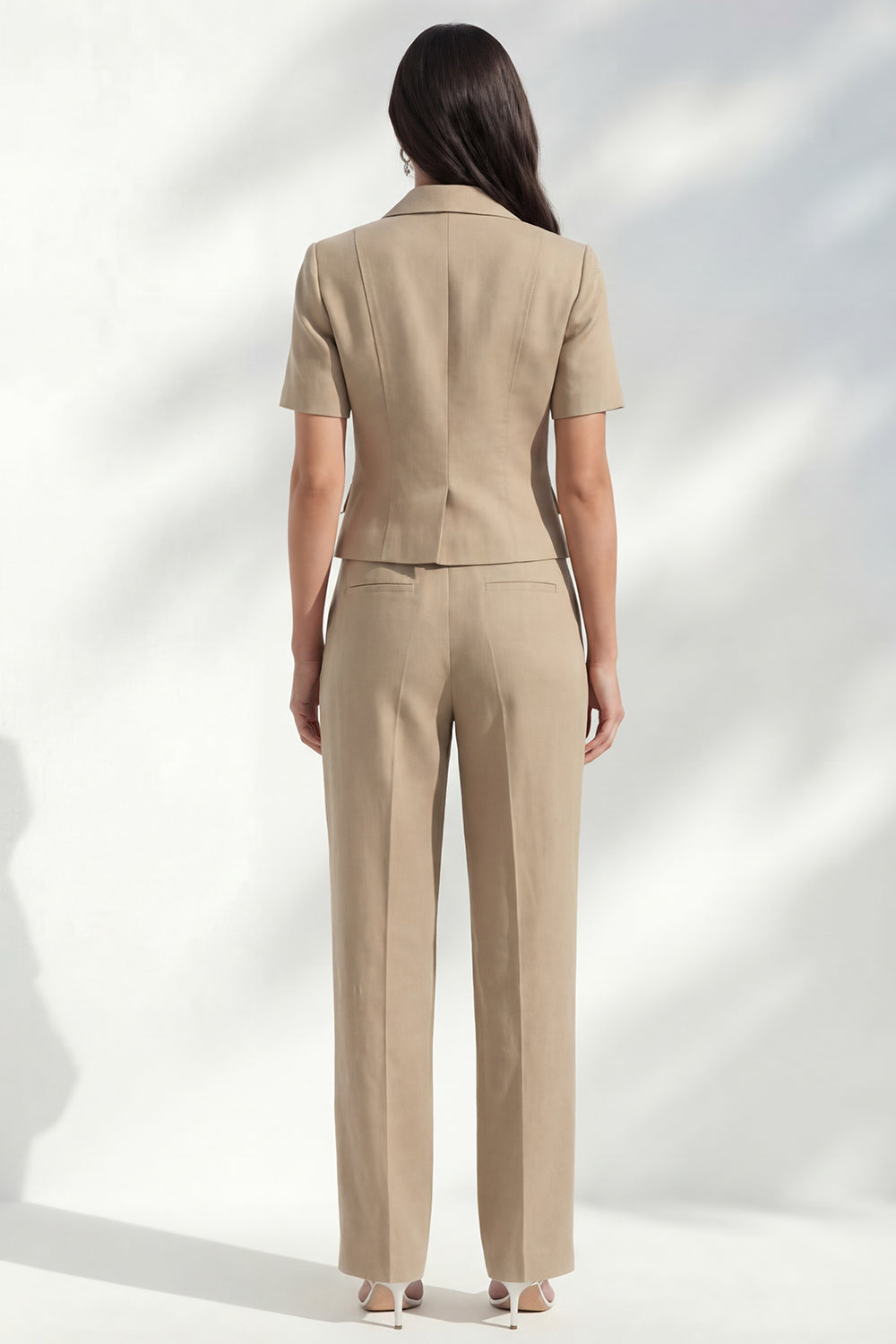 Khaki 2 Piece Notched Lapel Single Breasted Business Suits with Pockets