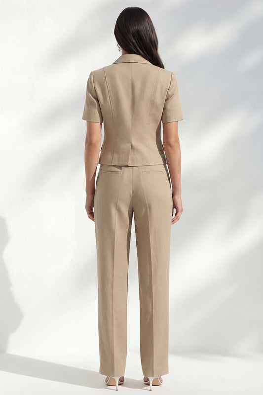 Khaki 2 Piece Notched Lapel Single Breasted Business Suits with Pockets