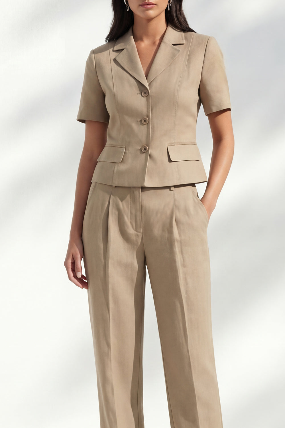 Khaki 2 Piece Notched Lapel Single Breasted Business Suits with Pockets