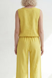 V-Neck Butter Yellow 2 Piece Wide Leg Business Suits