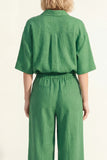 Green Half Sleeves Lapel Neck 2 Piece Wide Leg Business Suits