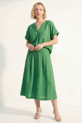Short Sleeves Green V-Neck 2 Piece Business Suits