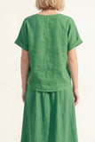 Short Sleeves Green V-Neck 2 Piece Business Suits
