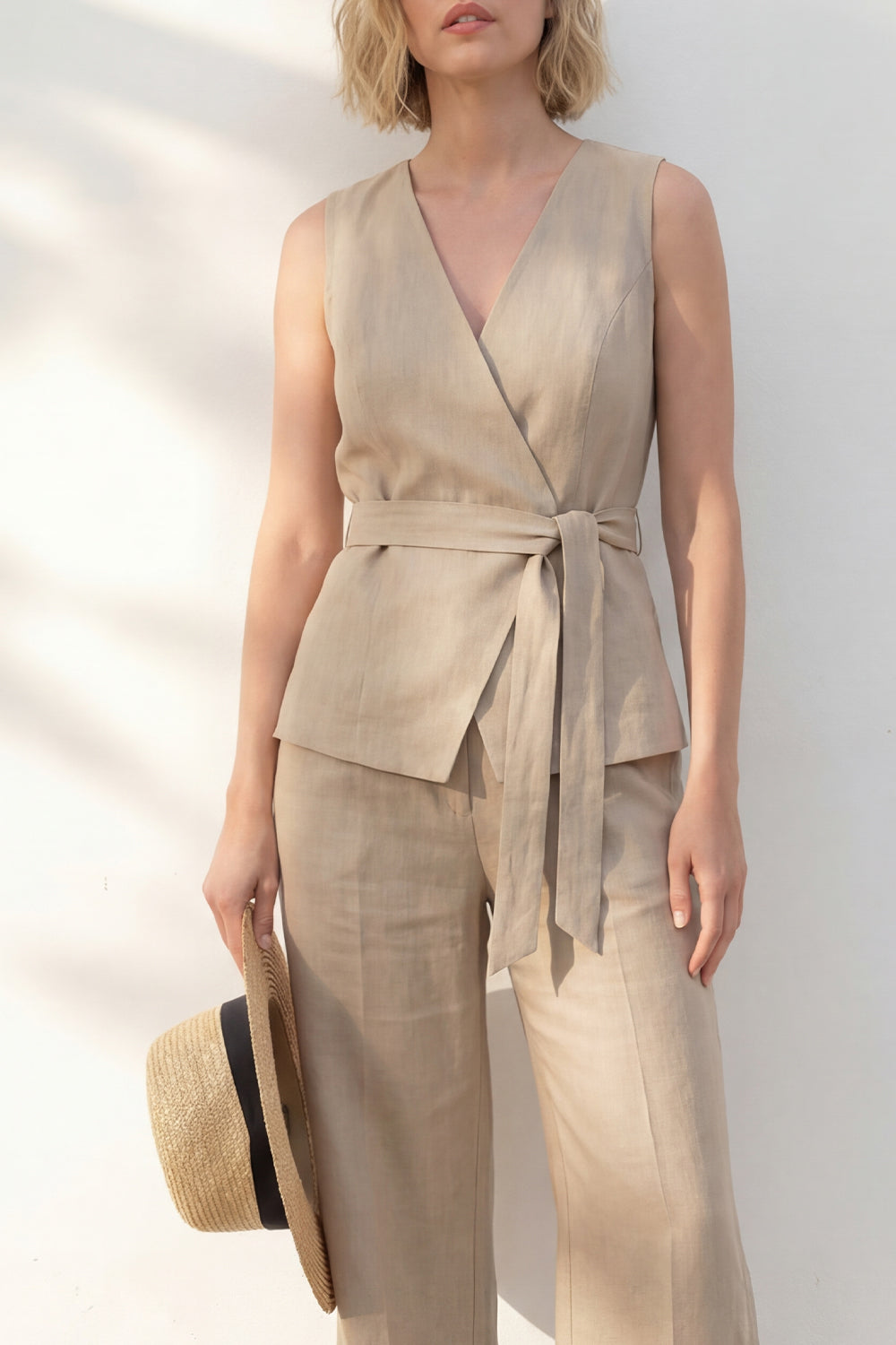 Khaki 2 Piece Shawl Lapel Business Suits with Belt