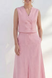 Shawl Lapel Pink 2 Piece Double Breasted Business Suits with Pockets