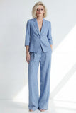 Dusty Blue Notched Lapel 2 Piece Single Breasted Business Suits with Pockets