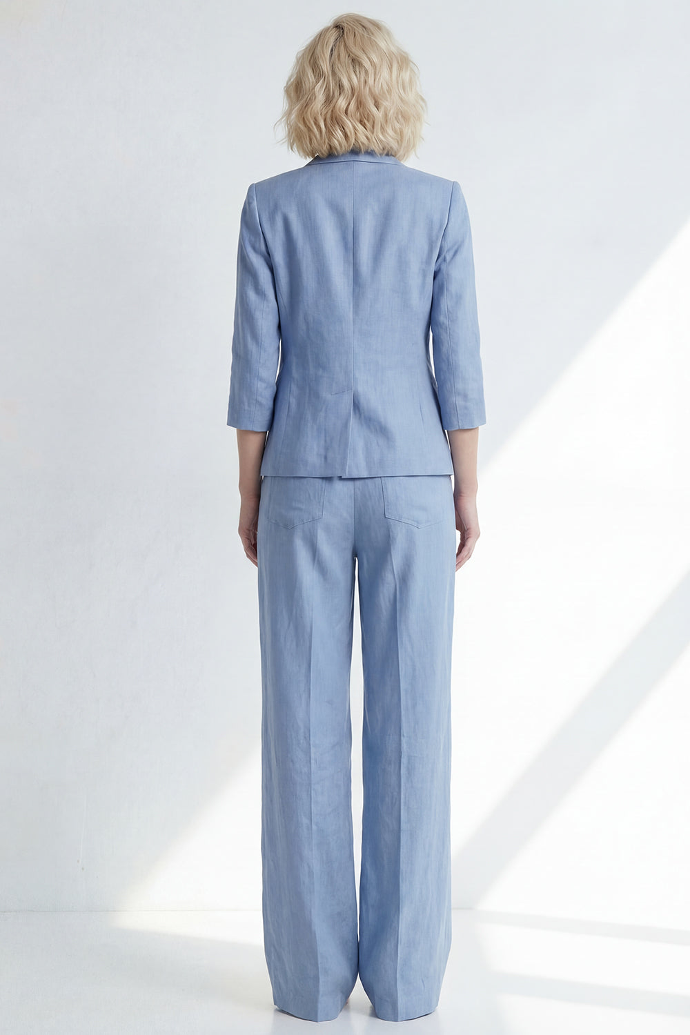 Dusty Blue Notched Lapel 2 Piece Single Breasted Business Suits with Pockets
