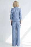 Dusty Blue Notched Lapel 2 Piece Single Breasted Business Suits with Pockets