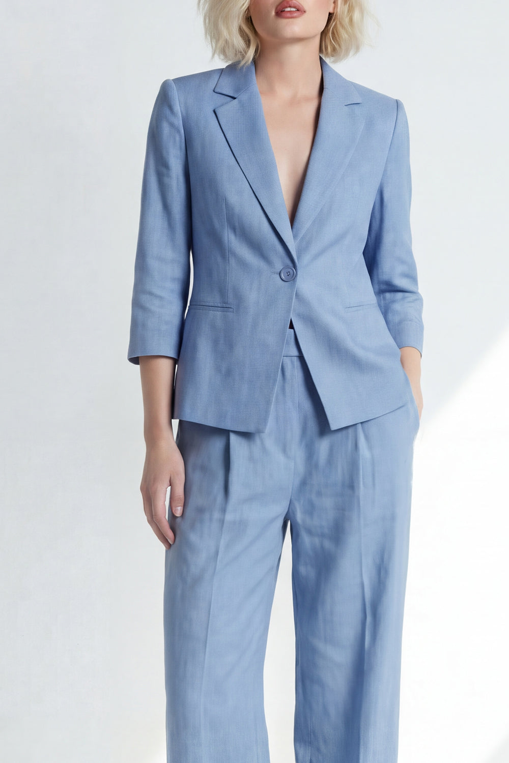 Dusty Blue Notched Lapel 2 Piece Single Breasted Business Suits with Pockets