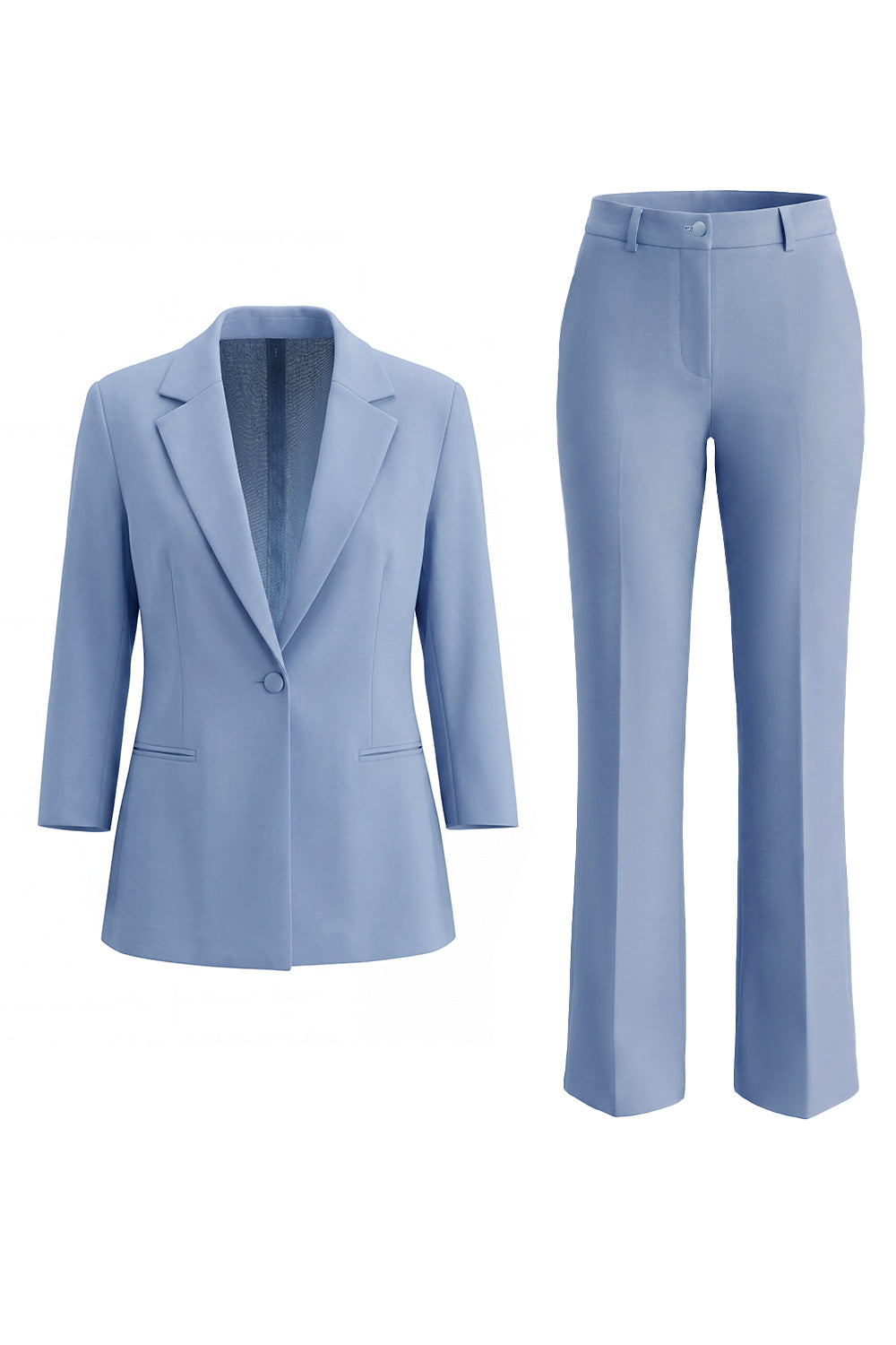 Dusty Blue Notched Lapel 2 Piece Single Breasted Business Suits with Pockets