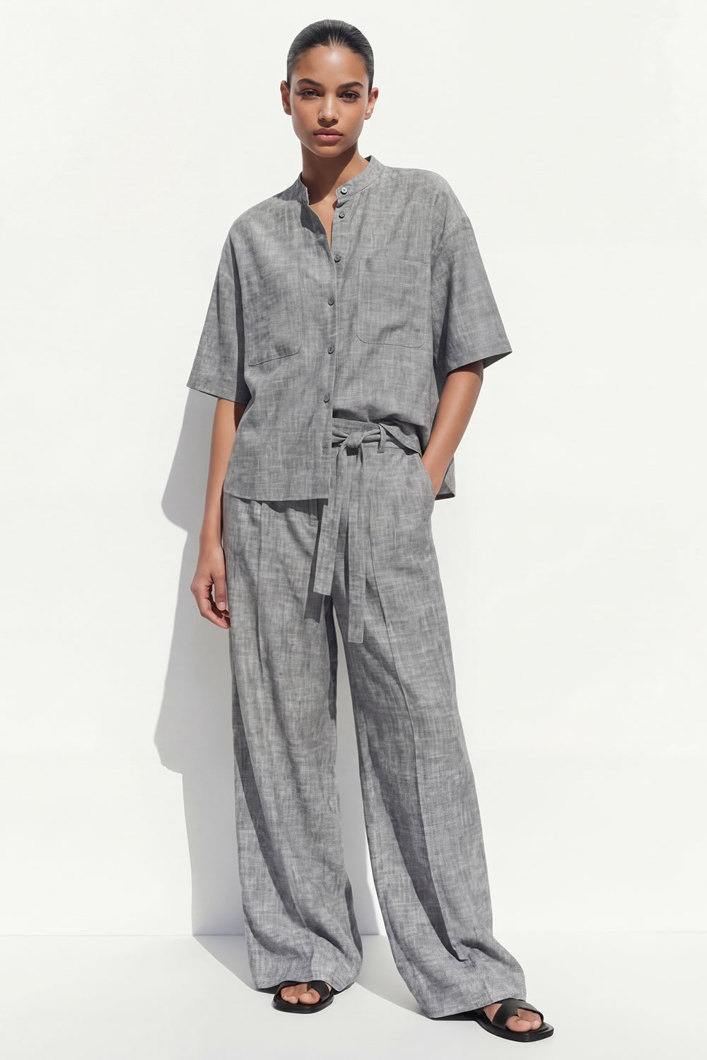 Grey 2 Piece Single Breasted Business Suits with Pockets