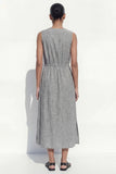 V Neck Grey Single Breasted Work Dress with Slit