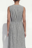V Neck Grey Single Breasted Work Dress with Slit