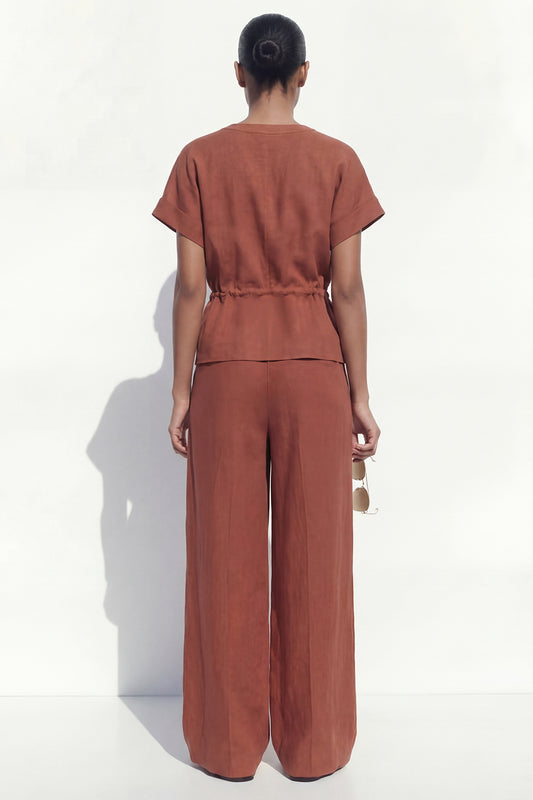 Caramel V-Neck 2 Piece Short Sleeves Business Suits with Pockets