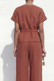 Caramel V-Neck 2 Piece Short Sleeves Business Suits with Pockets